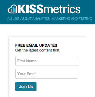 Kissmetrics sidebar signup