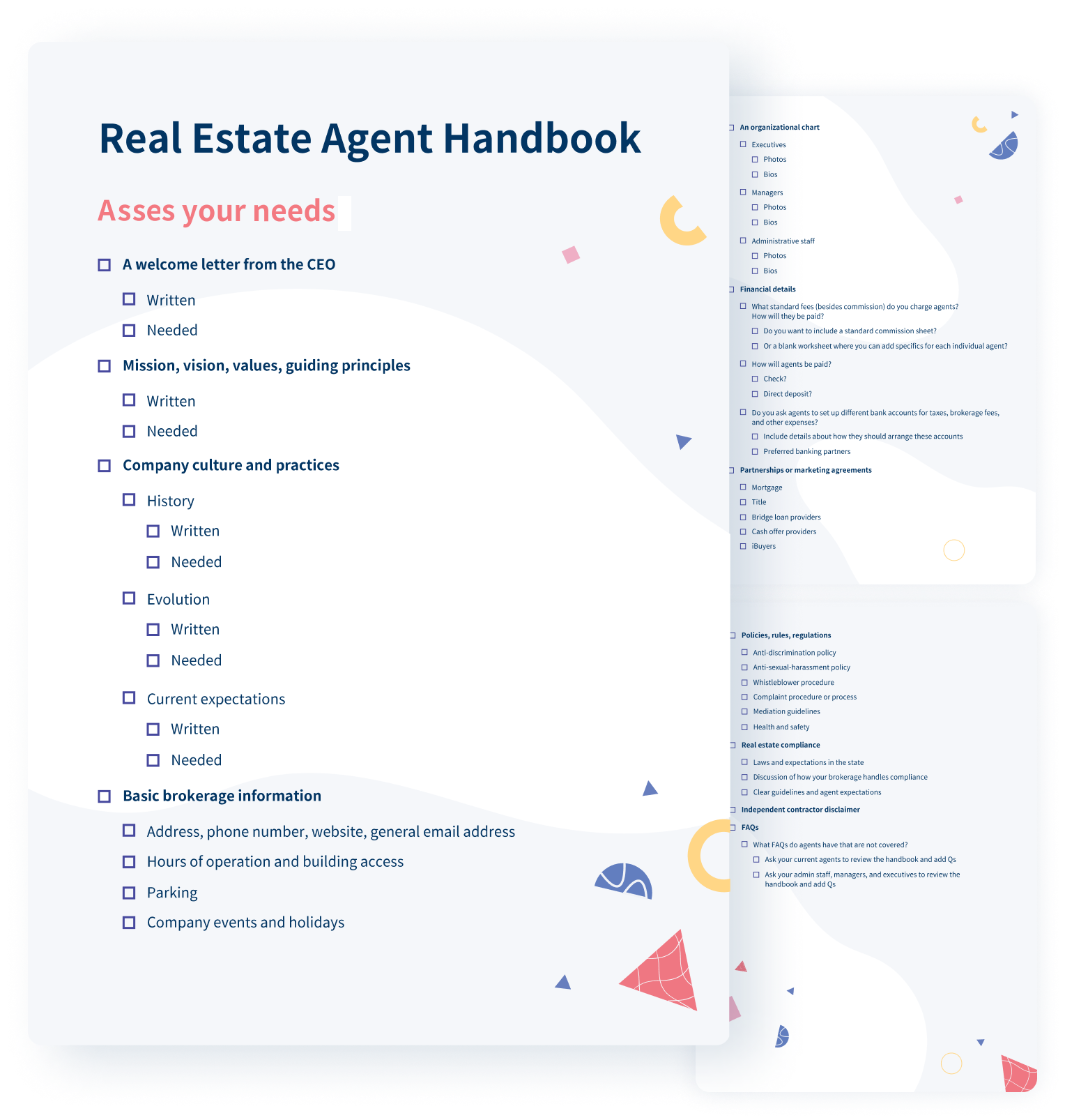 Real Estate Agent Handbook - Graphic presenting the List of needed assets